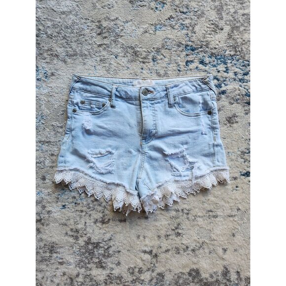 Altar'd State Women's 26 Lace‎ Trim Distressed Denim Shorts Cotton Denim - Picture 1 of 3